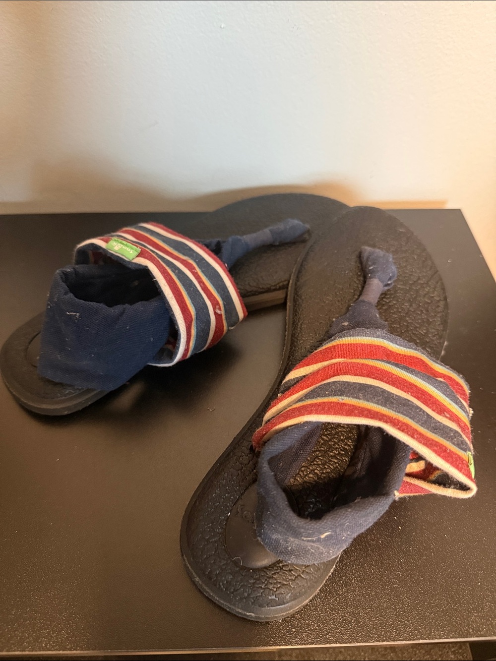 Sanuk Striped Navy, Red & Cream Women’s Toe-Post Sandals